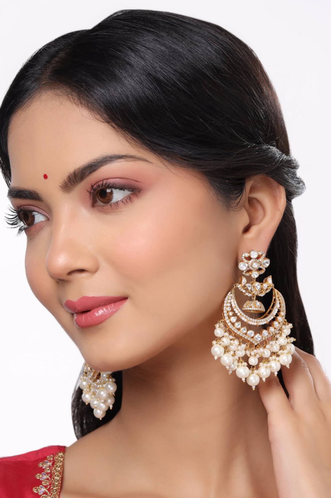 Kicky & Perky Kundan Pearl Chandbalis 