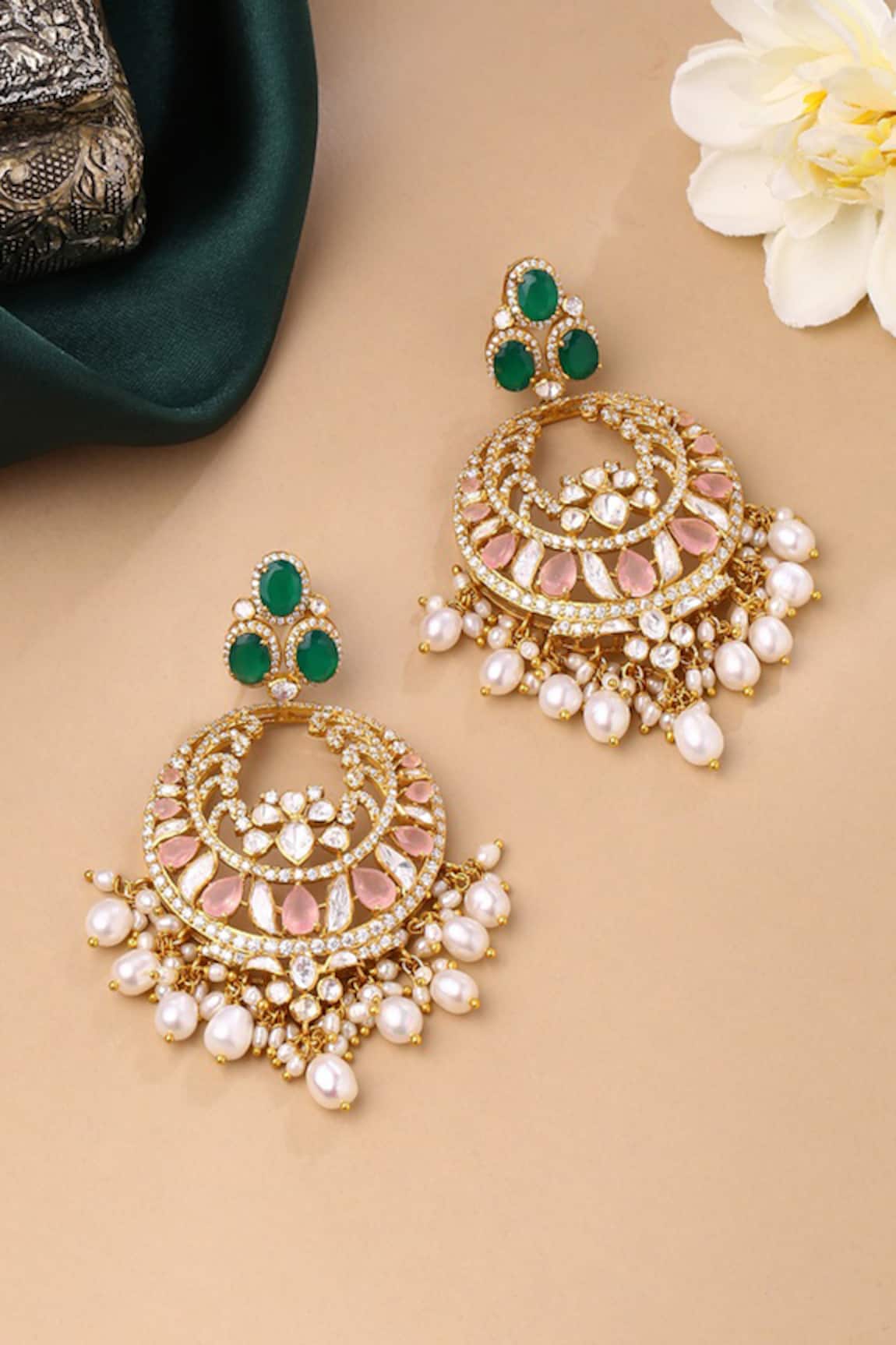 Kicky & Perky Gold Pearl & Stone Chandbalis 