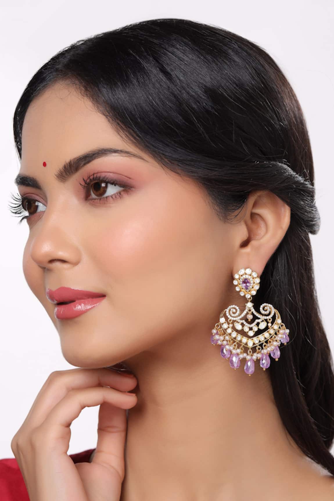 Kicky & Perky Floral Pattern Stone Embellished Chandbali Dangler 