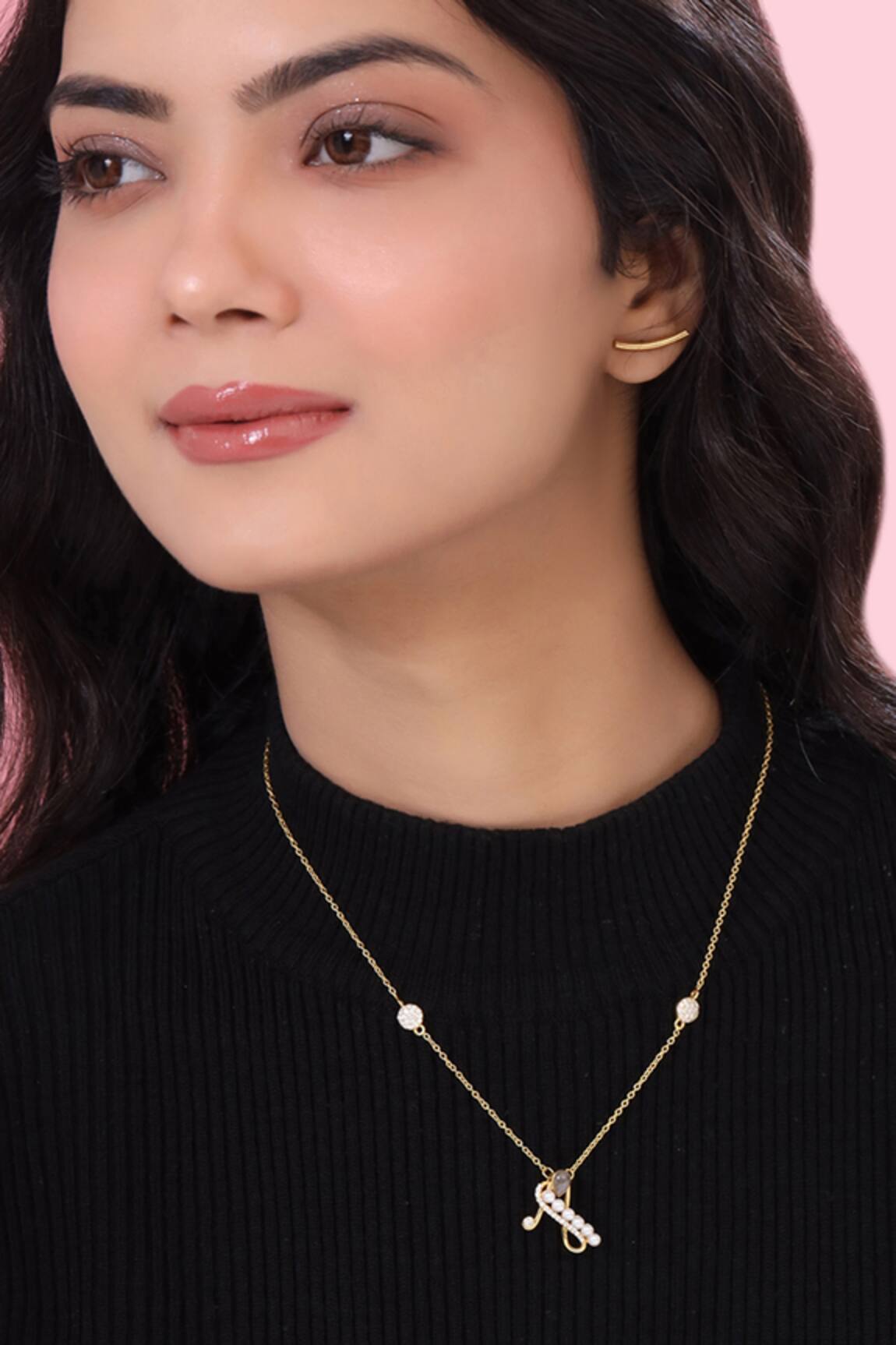 Kicky & Perky Gold Stone & Pearl Alphabet A Pendant Necklace 