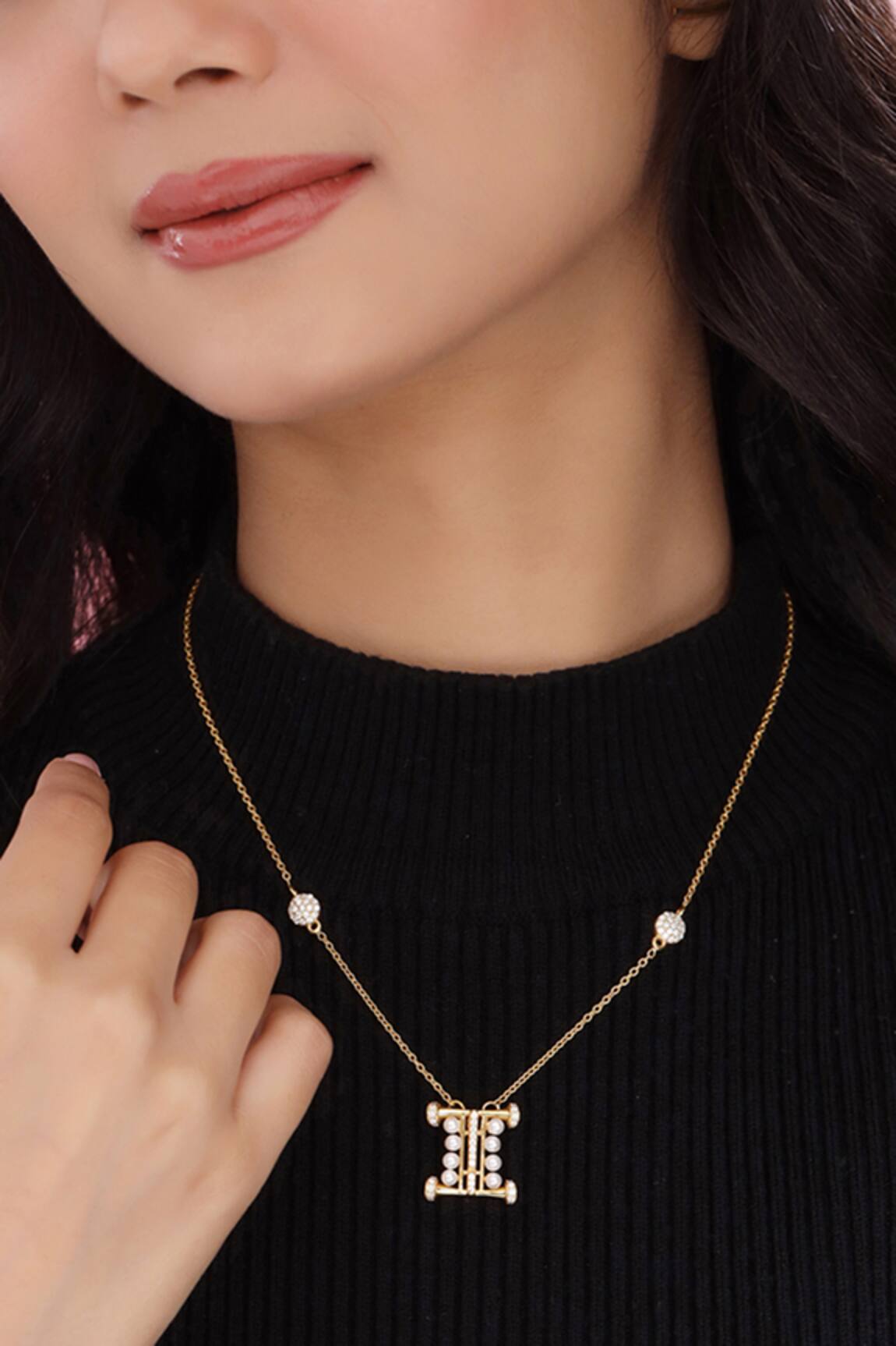 Kicky & Perky Gold Pearl & Stone Alphabet I Pendant Necklace 