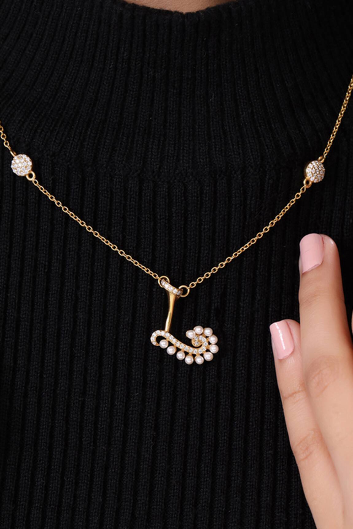 Kicky & Perky Gold Stone & Pearl Alphabet L Pendant Necklace 