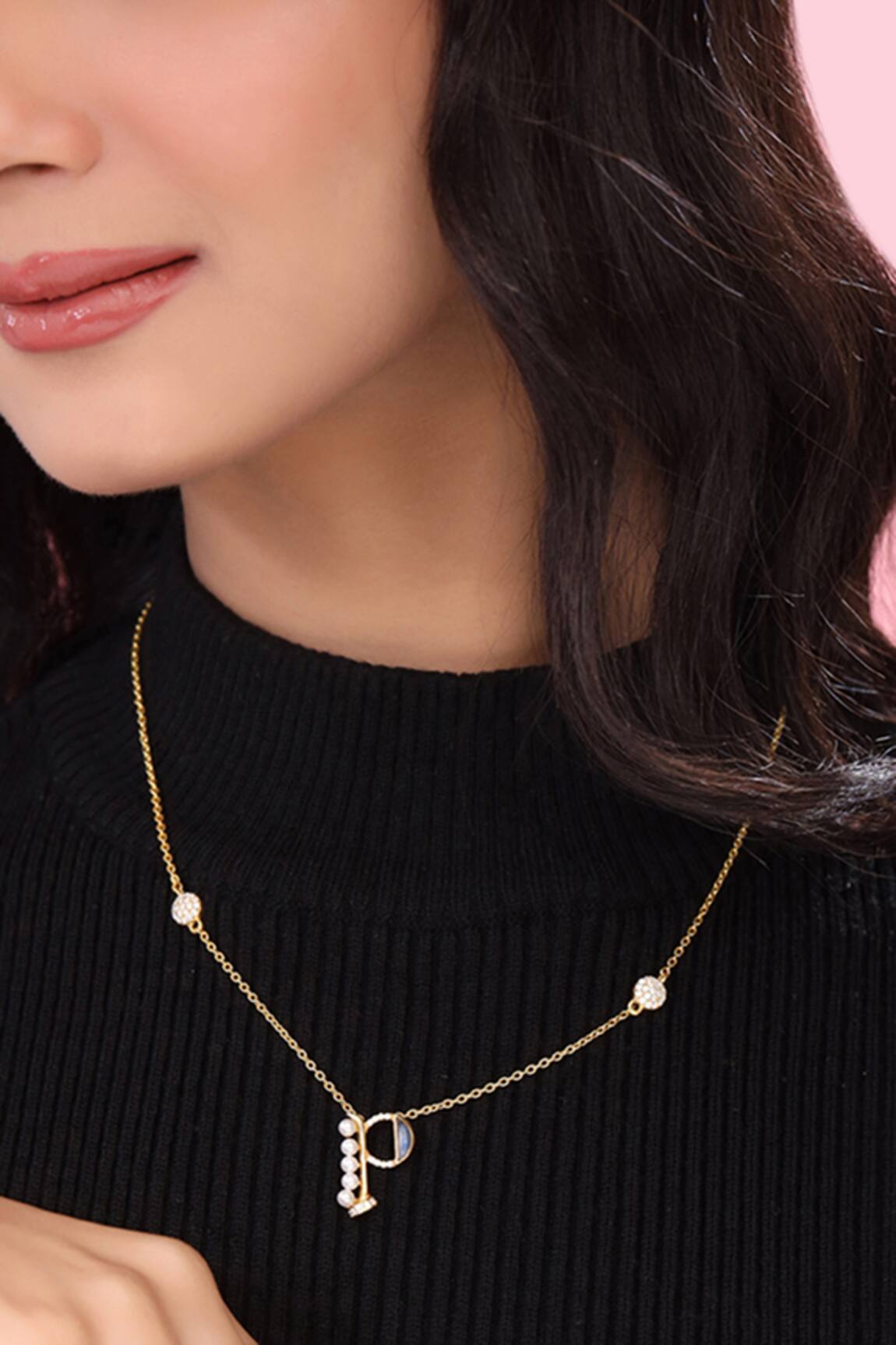 Kicky & Perky Gold Pendant Necklace with Pearl & Stone 