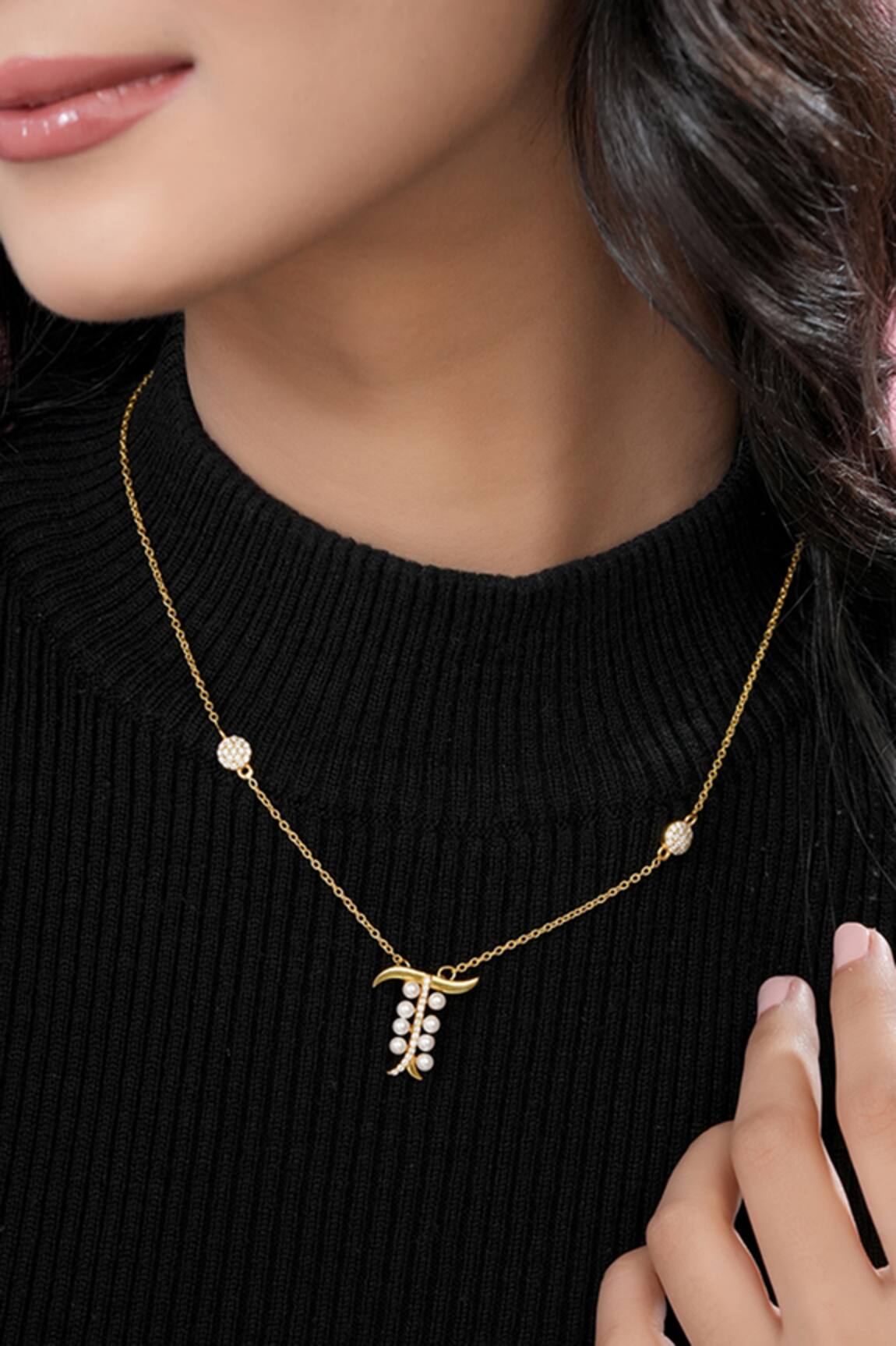 Kicky & Perky Gold T Shaped Pendant Necklace 
