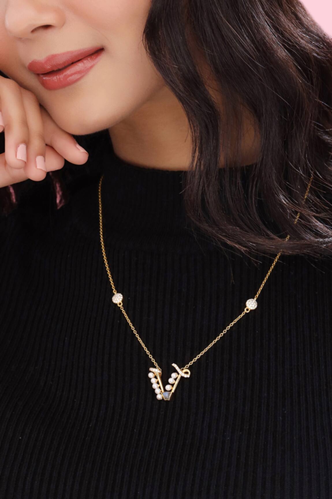 Kicky & Perky Gold V Shaped Pendant Necklace 