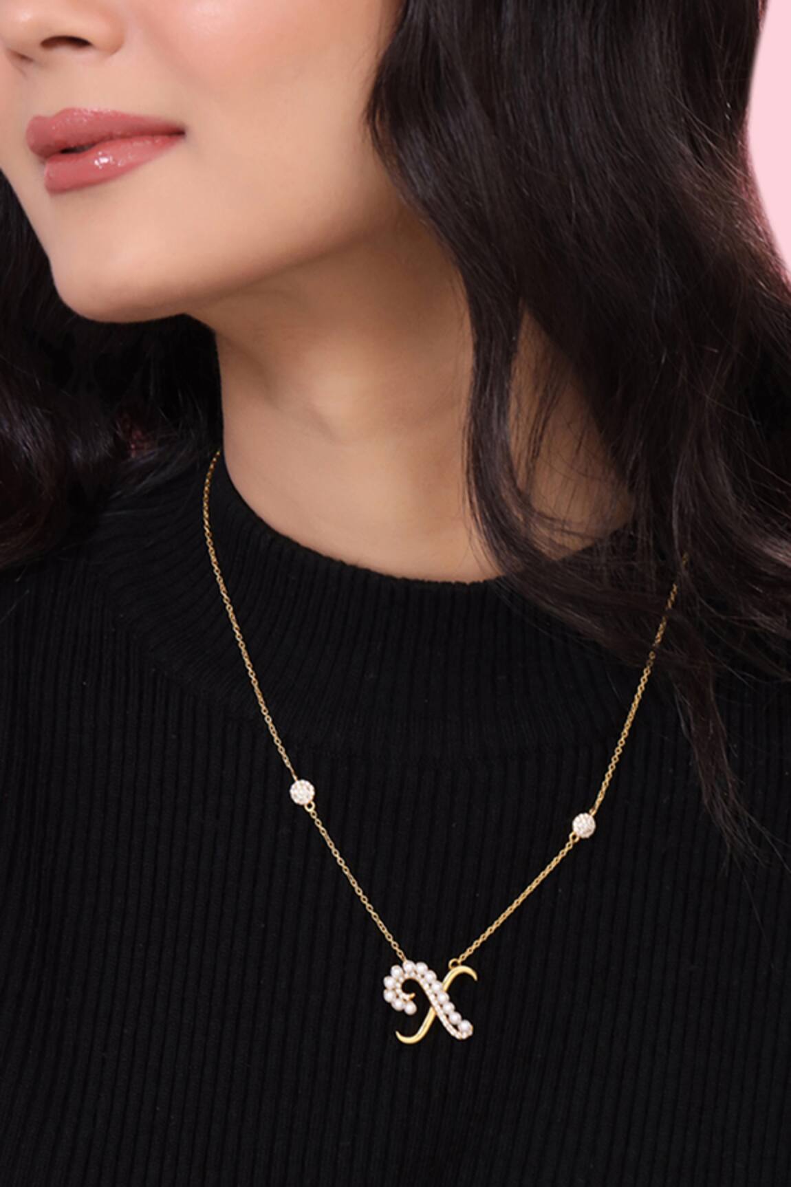 Kicky & Perky Gold X Shaped Pendant Necklace 