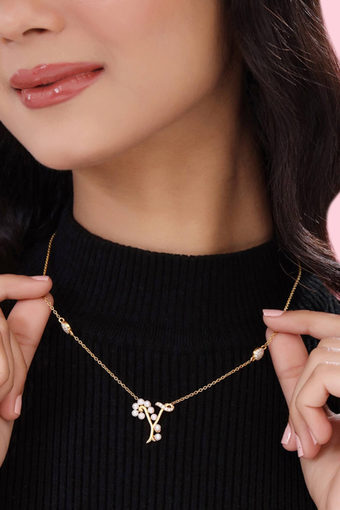 Kicky & Perky Gold Y Shaped Pendant Necklace 