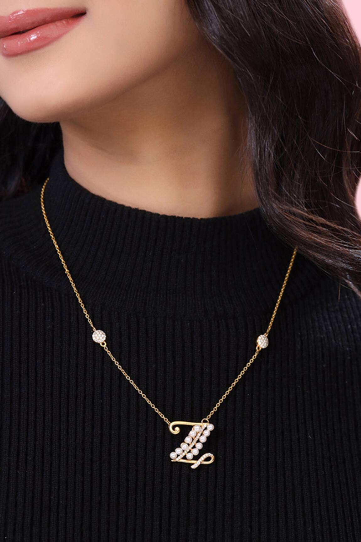 Kicky & Perky Gold Z Shaped Pendant Necklace 