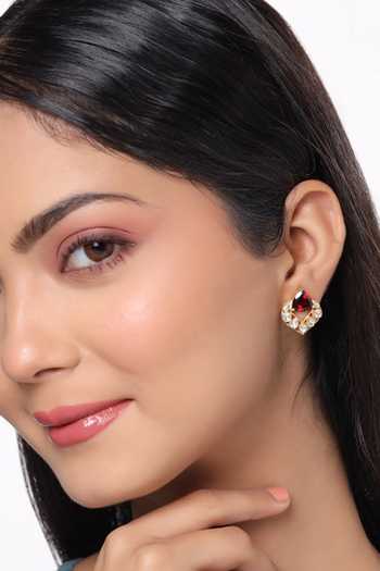 Kicky & Perky Gold Ethnic Motif Stone Embellished Studs 