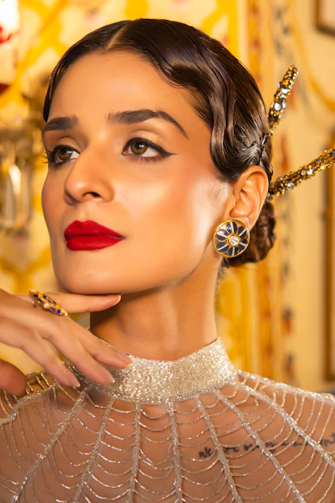 Kicky & Perky Gold Flower Cutwork Stud Earrings 