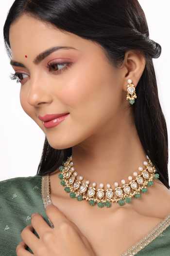 Kicky & Perky Gold Tear Drop Shaped Necklace Set 