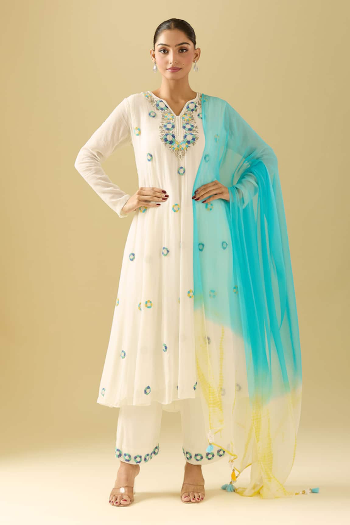 Samyukta Singhania Floral Sequin Embroidered Anarkali Set 
