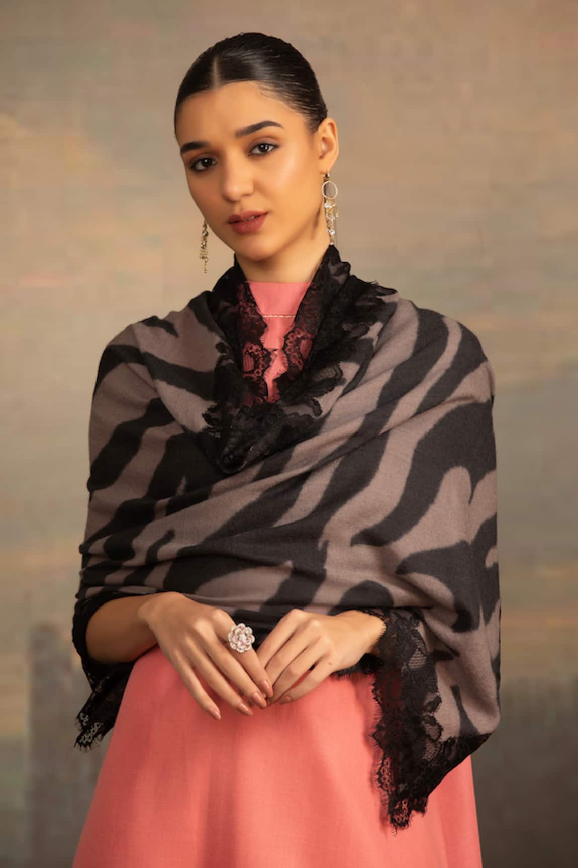 Modarta Animal Print Lace Shawl 
