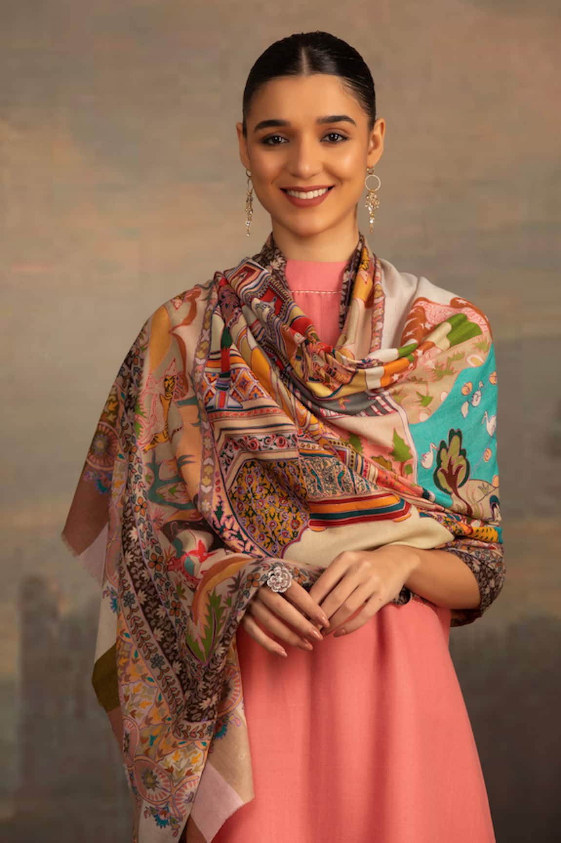 MODARTA Kalamkari & Raj Darbar Print Shawl 