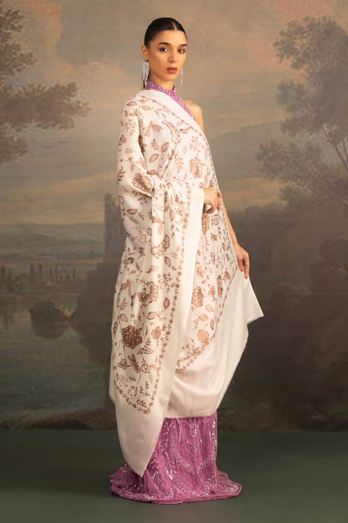 Modarta Floral Resham Embroidered Shawl 
