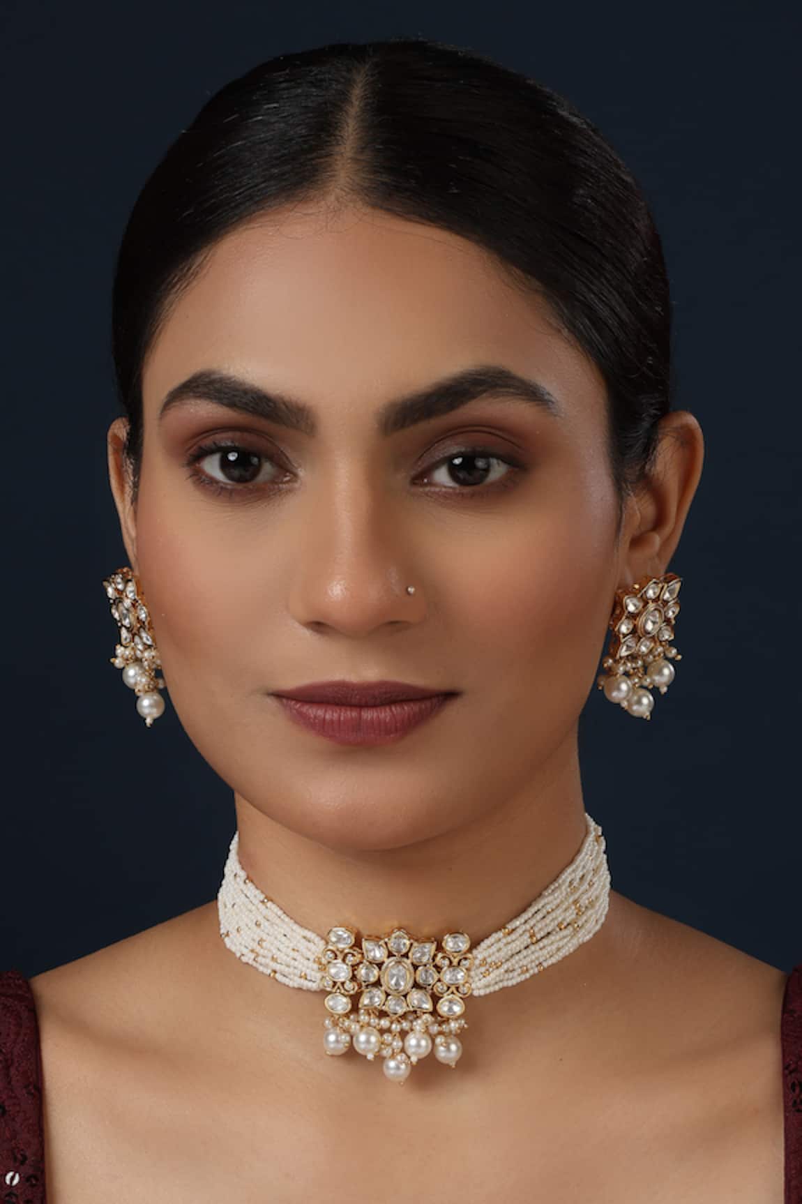 MINAKI Kundan Pearl Choker & Earring Set 