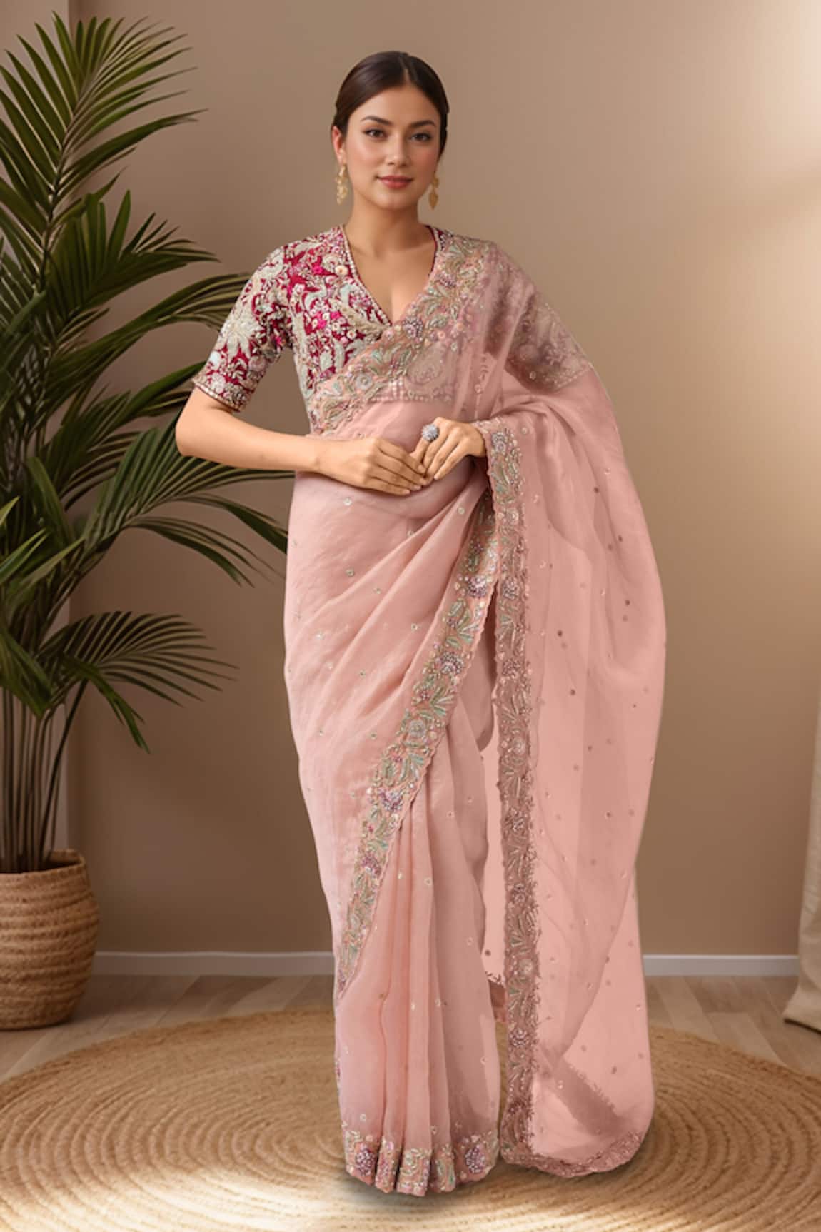 Azeera Floral Embroidered Saree With Blouse 