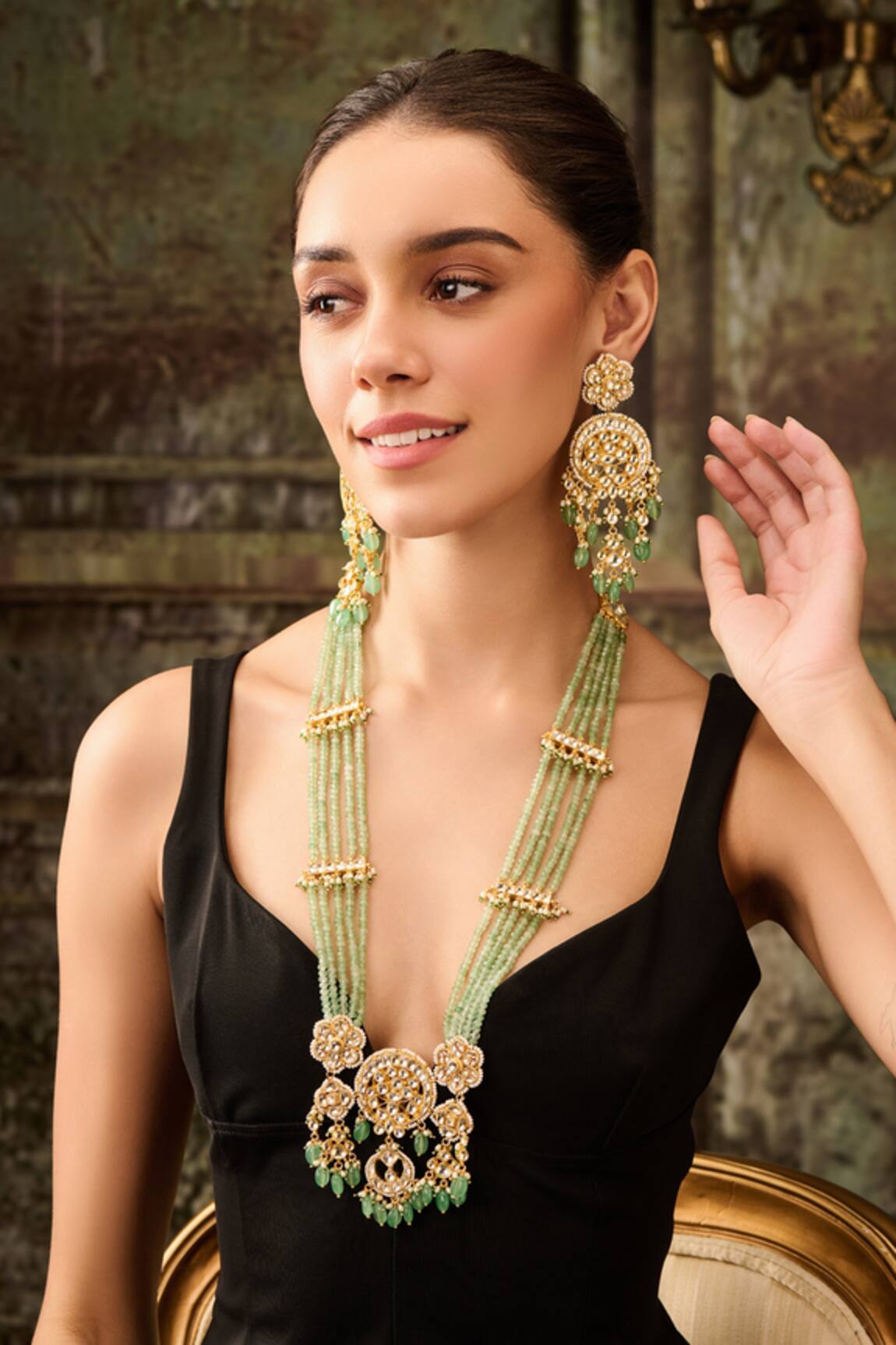 Paisley Pop Mint Green Onyx Kundan Necklace Set 