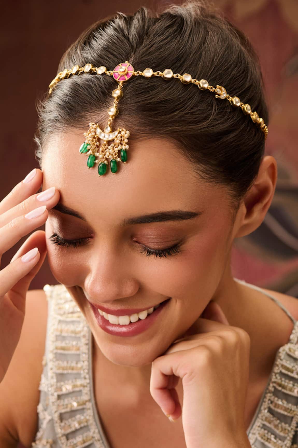 Paisley Pop Crescent Kundan Pearl Mathapatti 