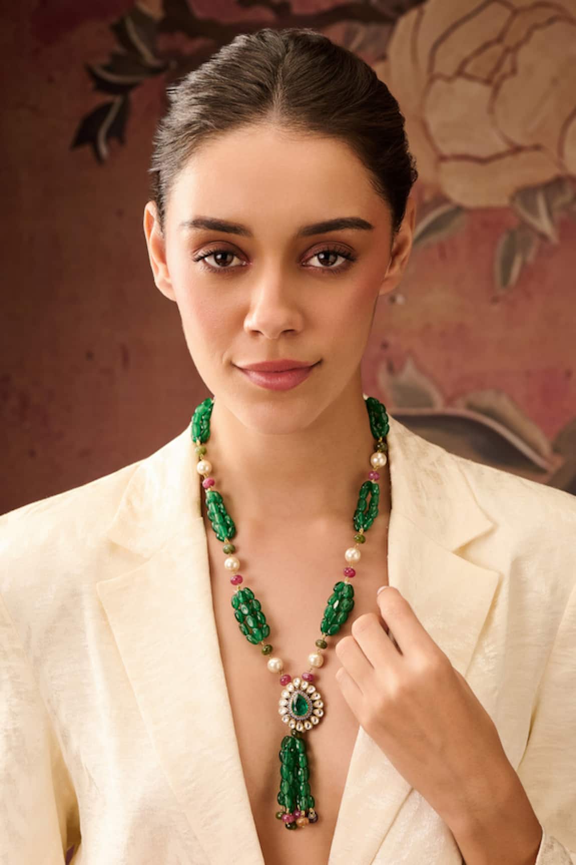 Paisley Pop Polki & Natural Stone Long Necklace 