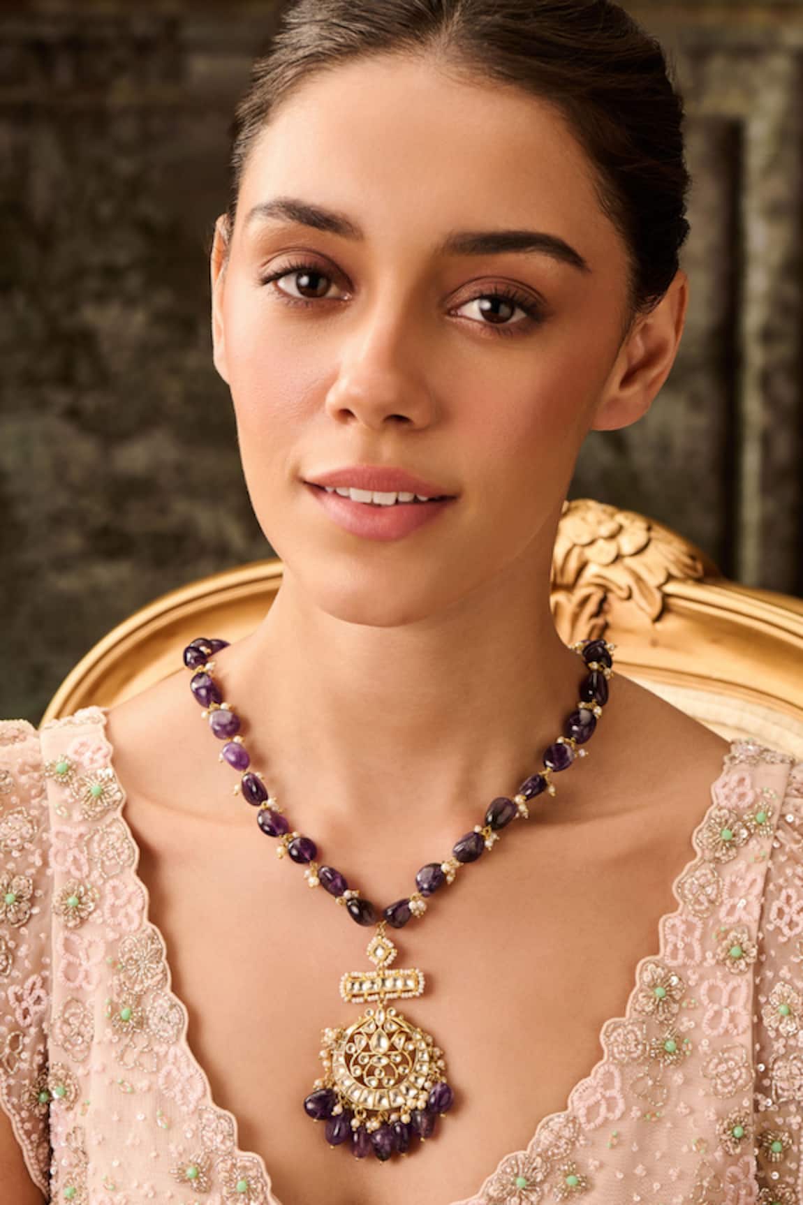 Paisley Pop Kundan Amethyst Stone Pendant Necklace