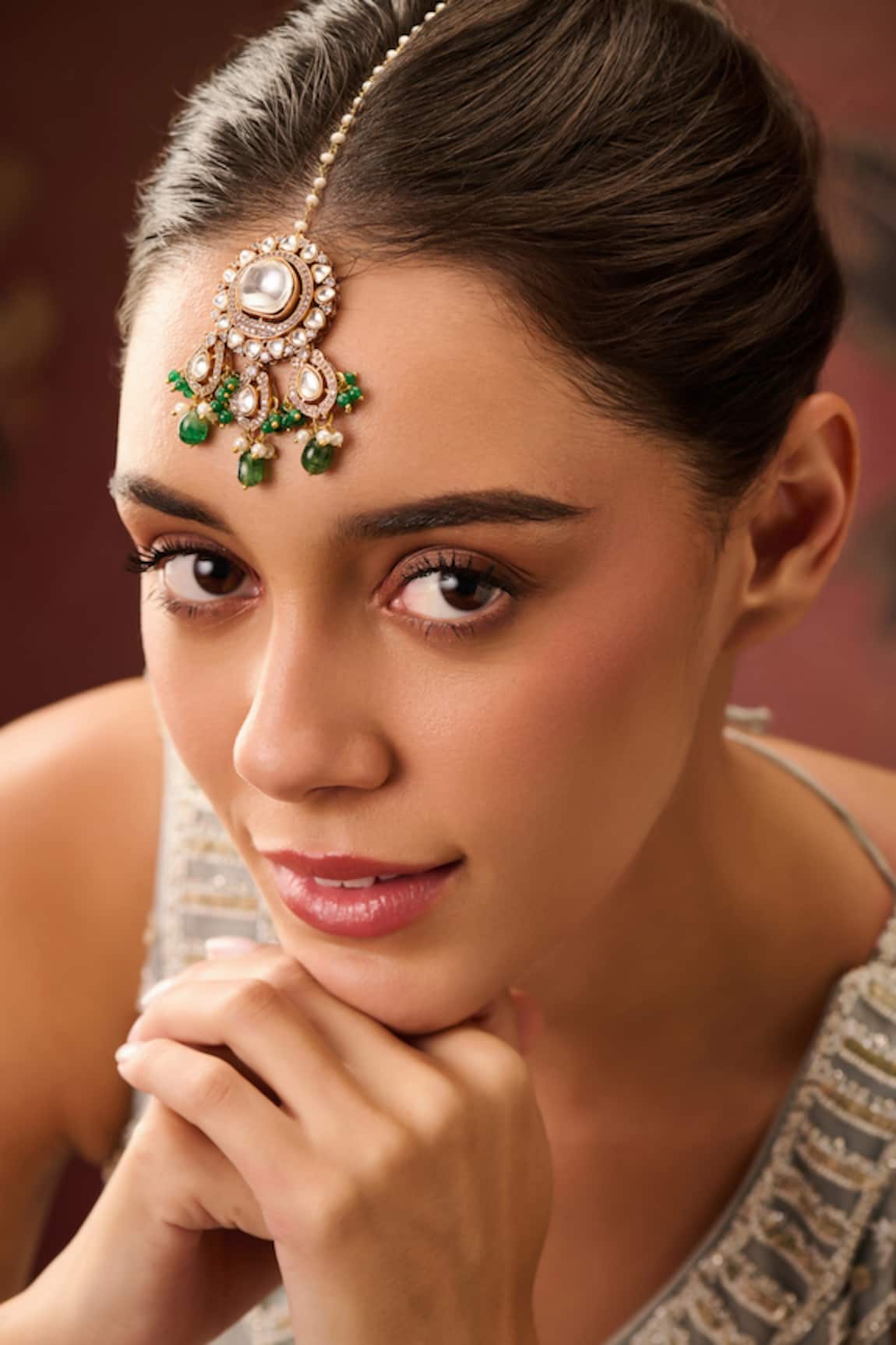 Paisley Pop Green Polki Stone Maangtikka 