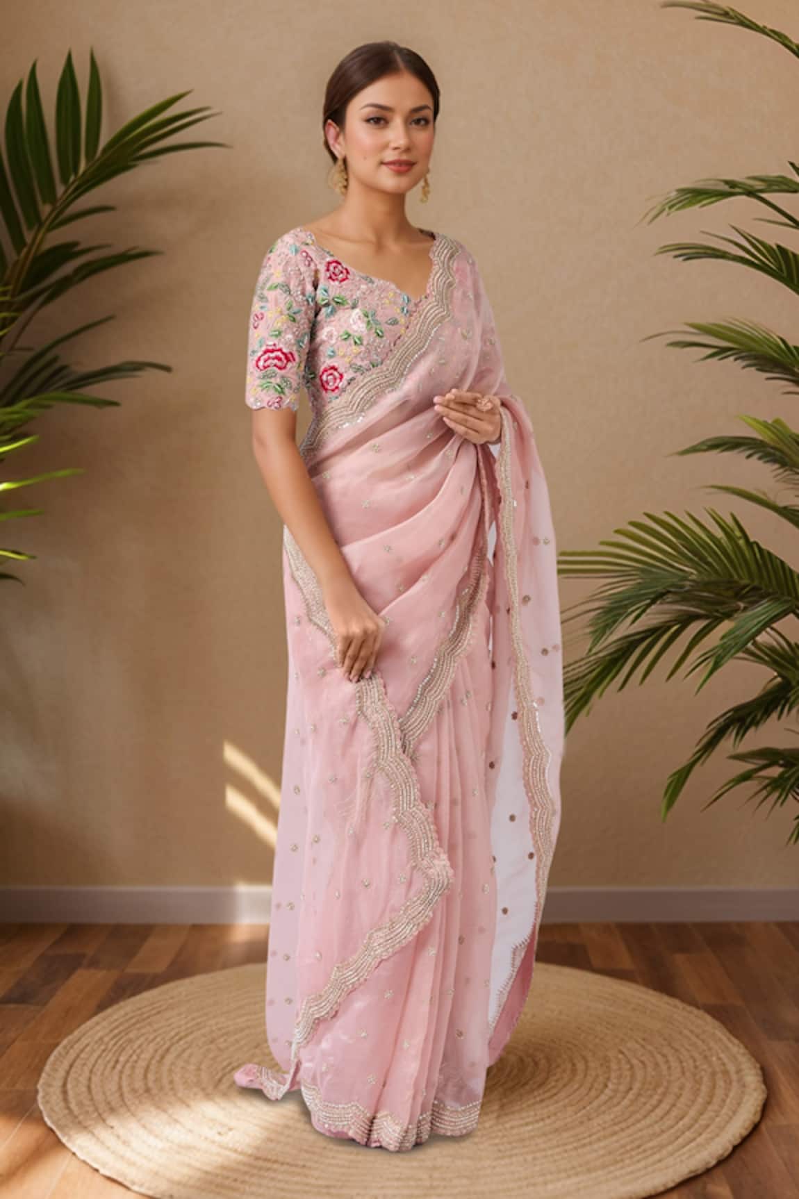 Azeera Embroidered Scallop Hem Saree & Blouse 