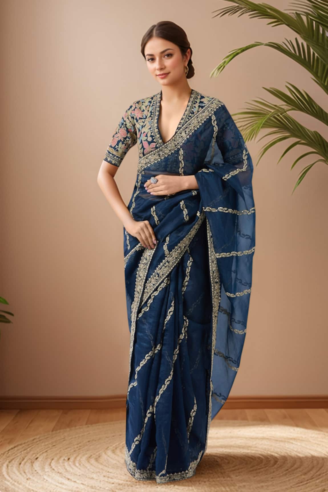 Azeera Floral Sequin Embroidered Saree Set 