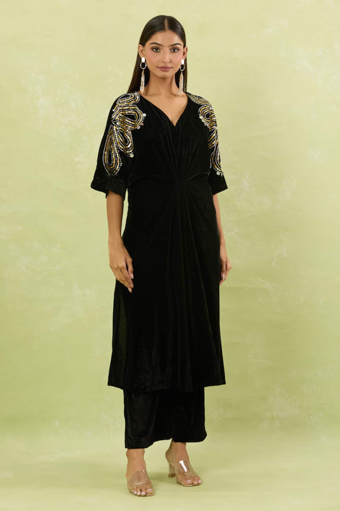 Samyukta Singhania Black Velvet Sequin Embellished Kurta Set 