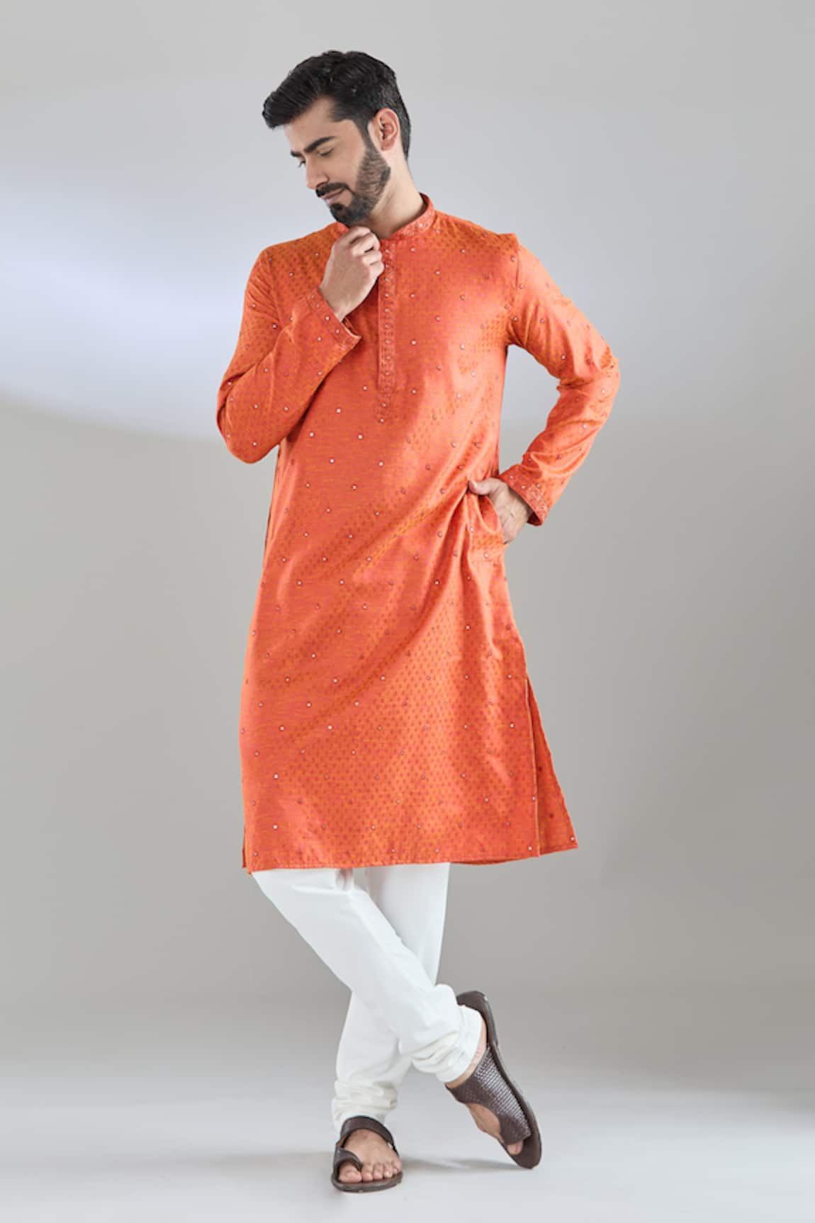 Arihant Rai Sinha Mirror Embroidered Orange Kurta Set 