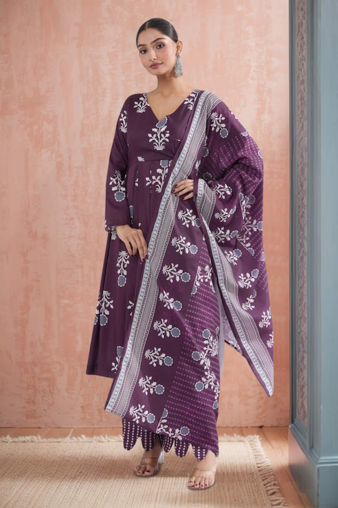 Naintara Bajaj Floral Print Angarkha Kurta Set 