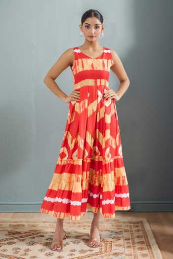 Khwaab By Sanjana Lakhani Red Abstract Tie-Dye Maxi Dress 