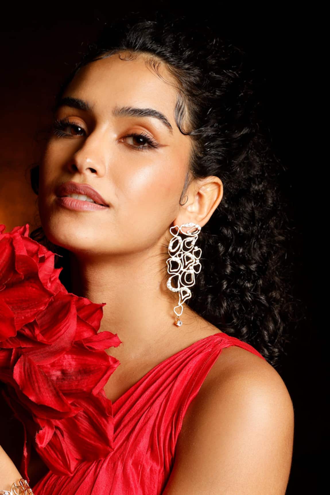 Mnsh Cubic Zirconia Cutwork Gold Earrings