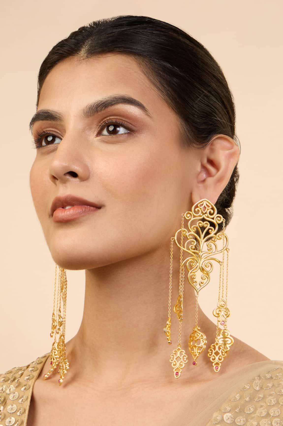 MNSH Royal Bloom Gold Chandelier Earrings 