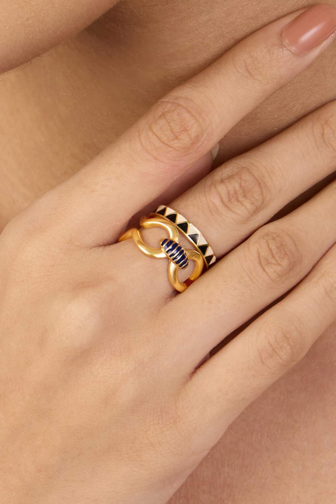 Mnsh Gold Enamelled Stacked Rings Set