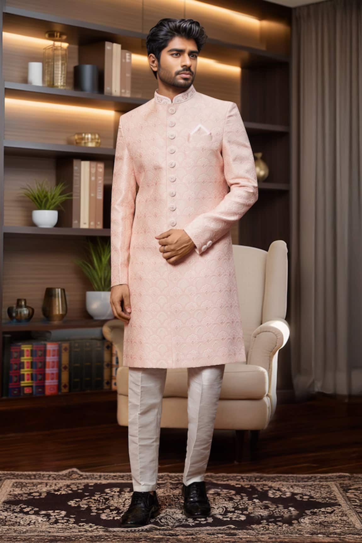 Arihant Rai Sinha Scallop Jaal Sherwani & Aligadhi Pant 