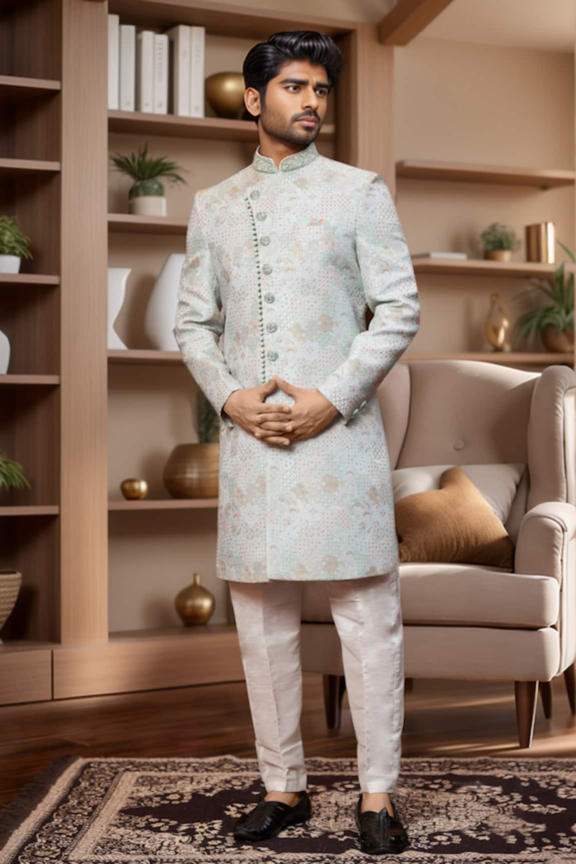 Arihant Rai Sinha Floral Paisley Sherwani With Aligadhi Pant 
