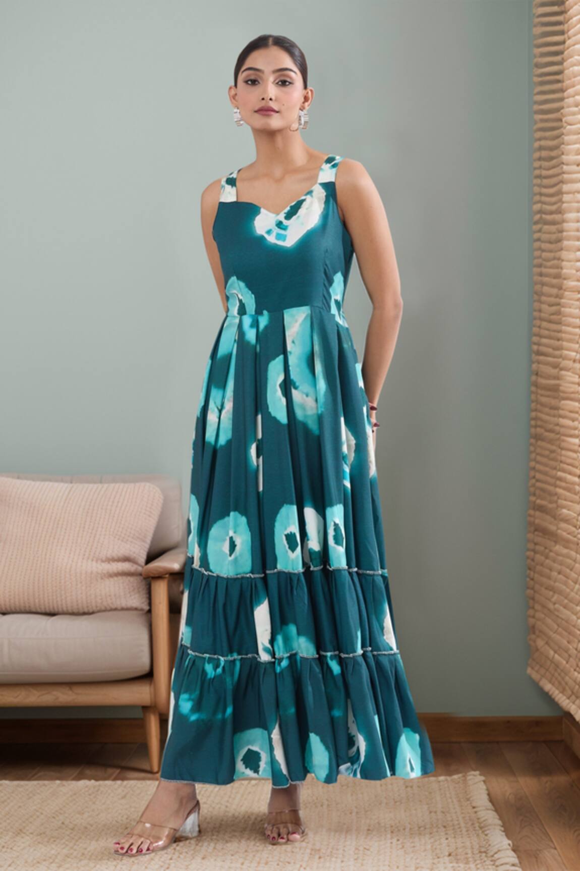 Samyukta Singhania Green Tie-Dye Tiered Maxi Dress 