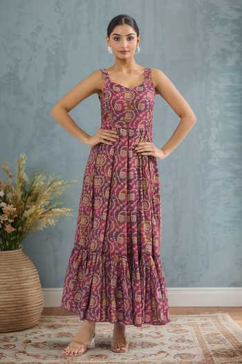 Khwaab By Sanjana Lakhani Purple Floral Vine Print Maxi Dress 
