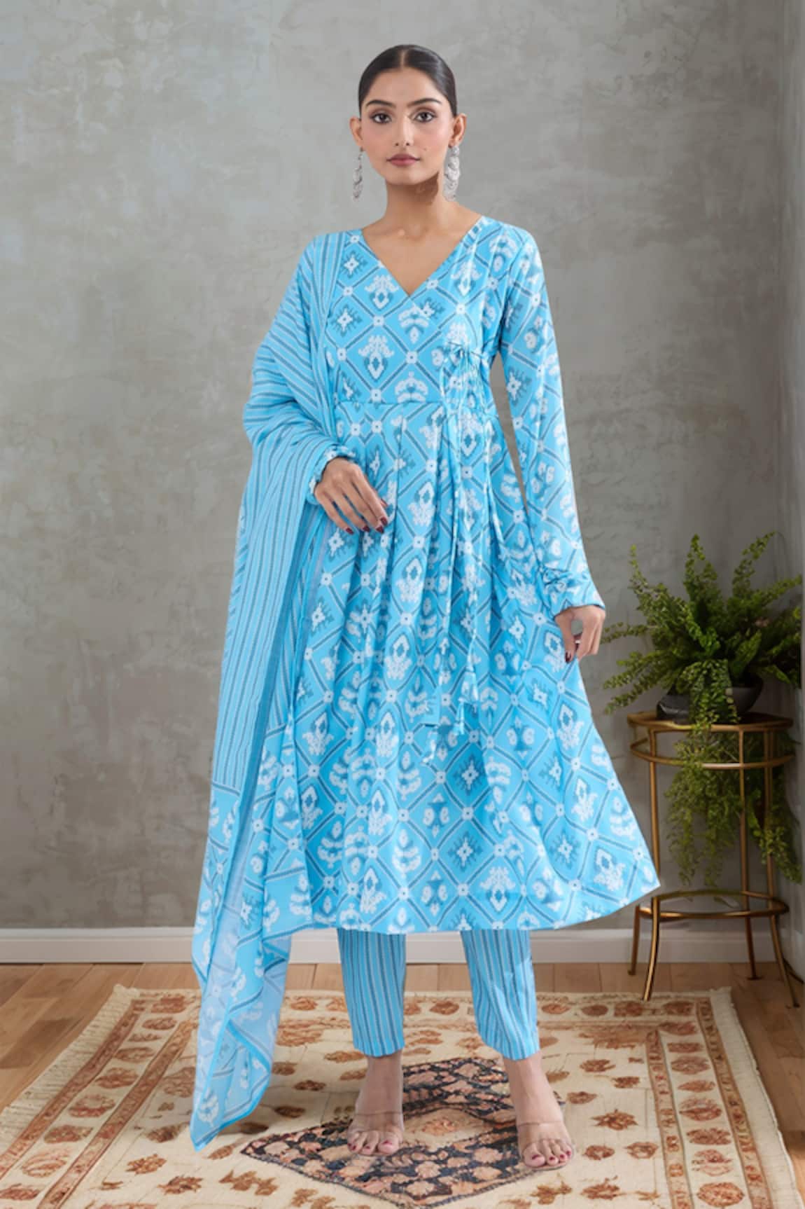 Samyukta Singhania Abstract Geometric Print Angarkha Kurta Set 