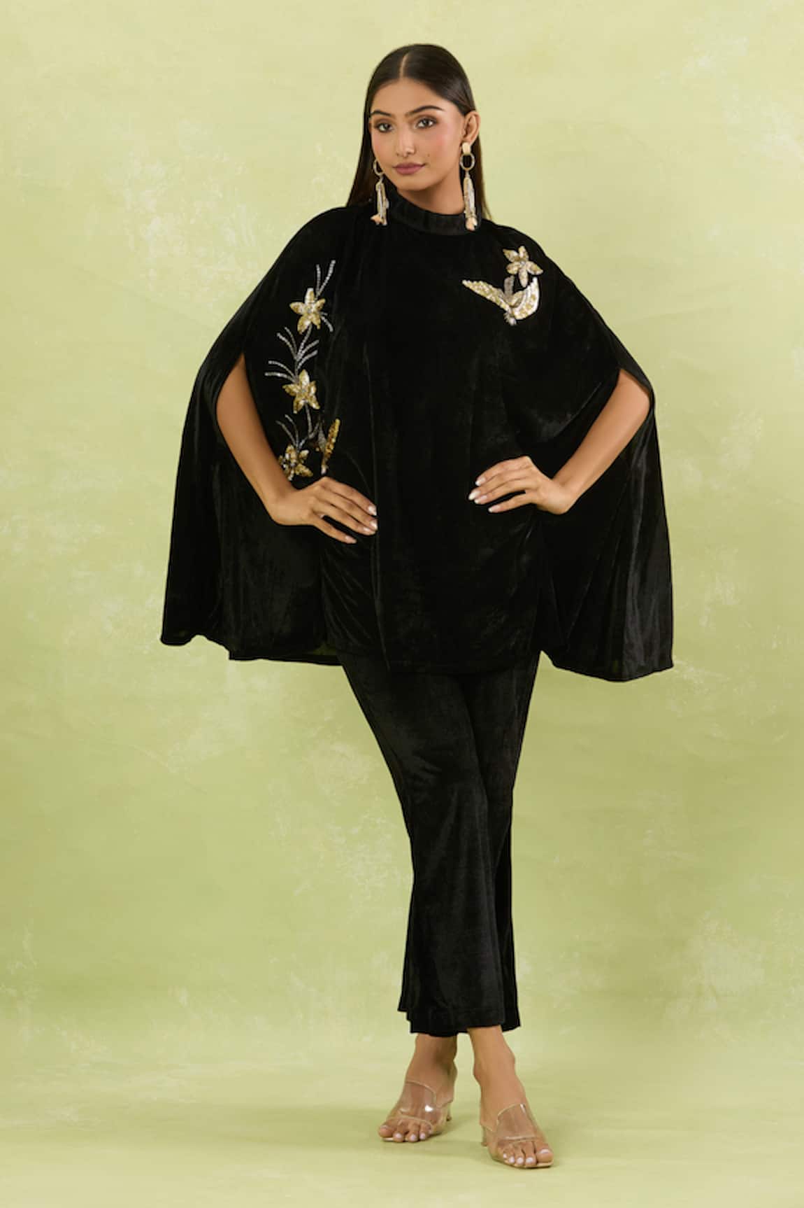 Samyukta Singhania Sequin Embellished Velvet Cape & Pant Set 