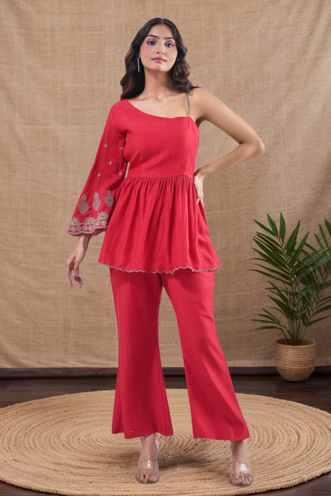 Samyukta Singhania Floral Embroidered Peplum Tunic & Pant Set 
