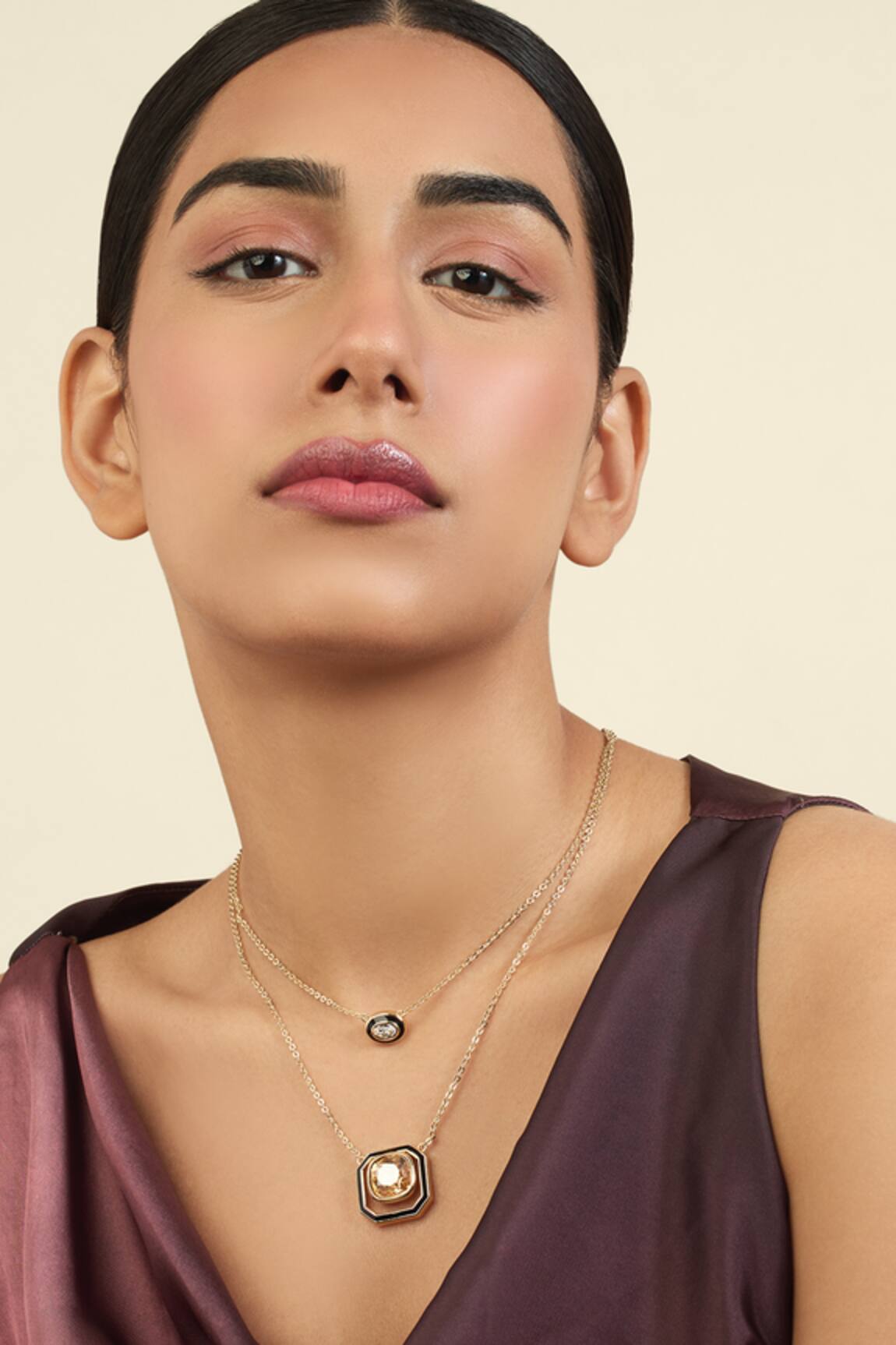 Isharya Layered Pendant Necklace with Crystal Embellishments 