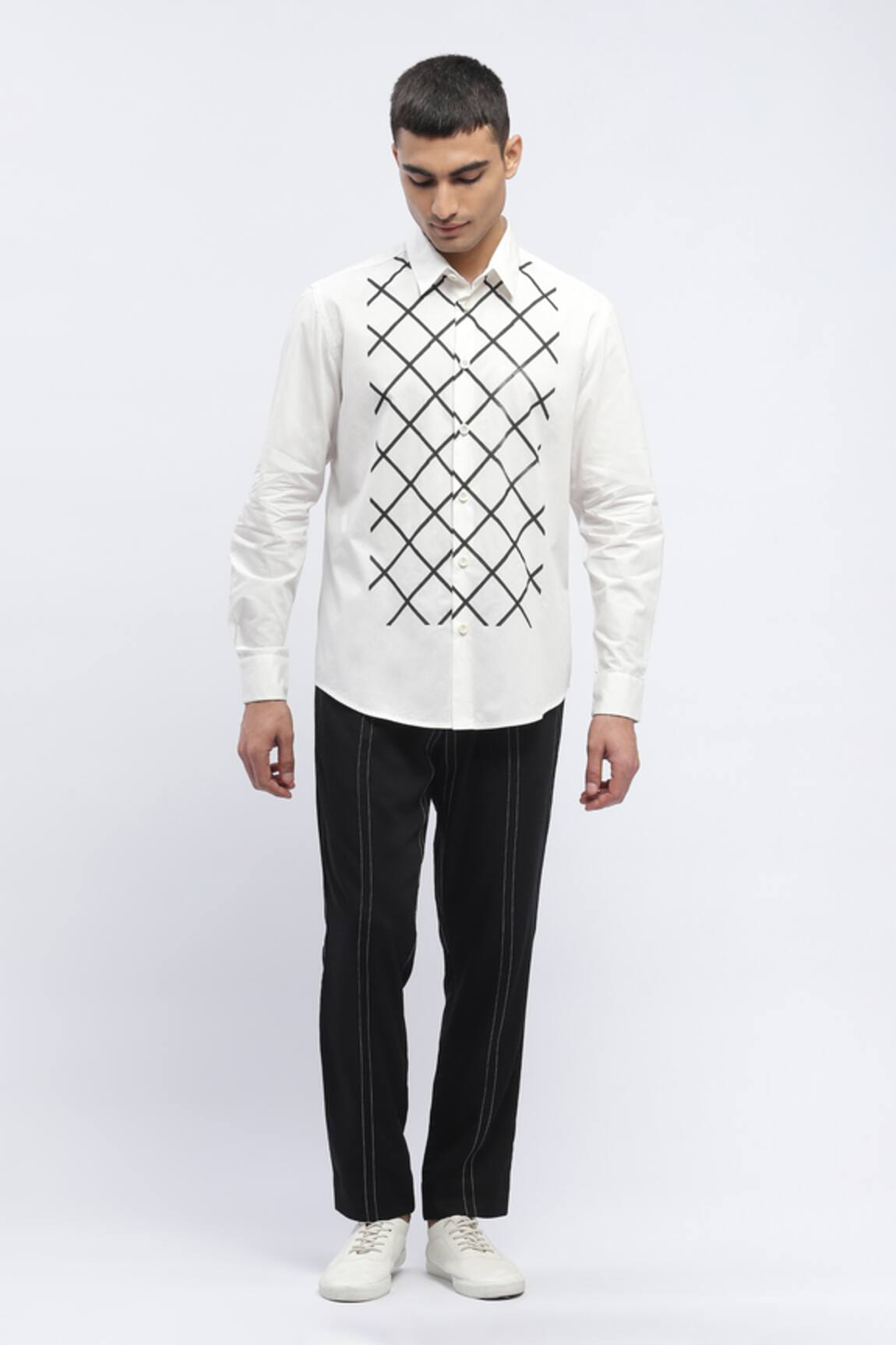 Abraham And Thakore Trellis Block Print Designer Shirt