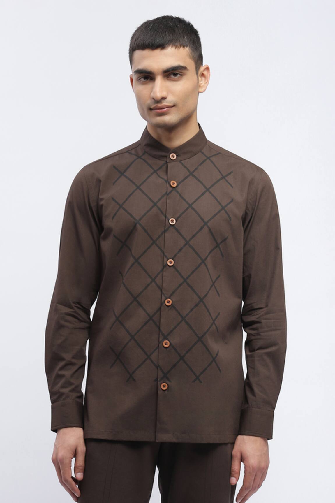 Abraham And Thakore Trellis Pattern Block Print Shirt