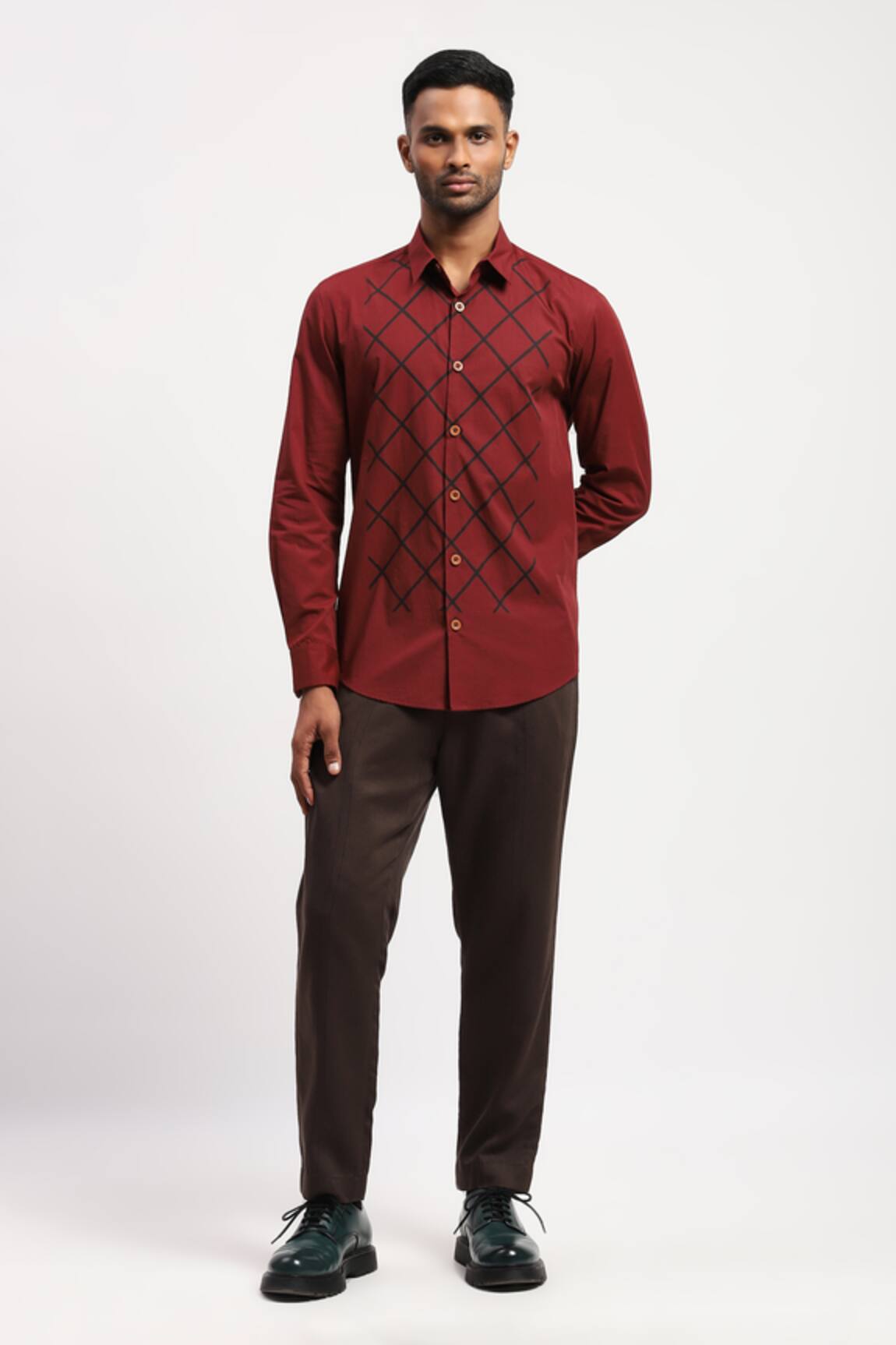 Abraham And Thakore Trellis Block Print Cotton Shirt
