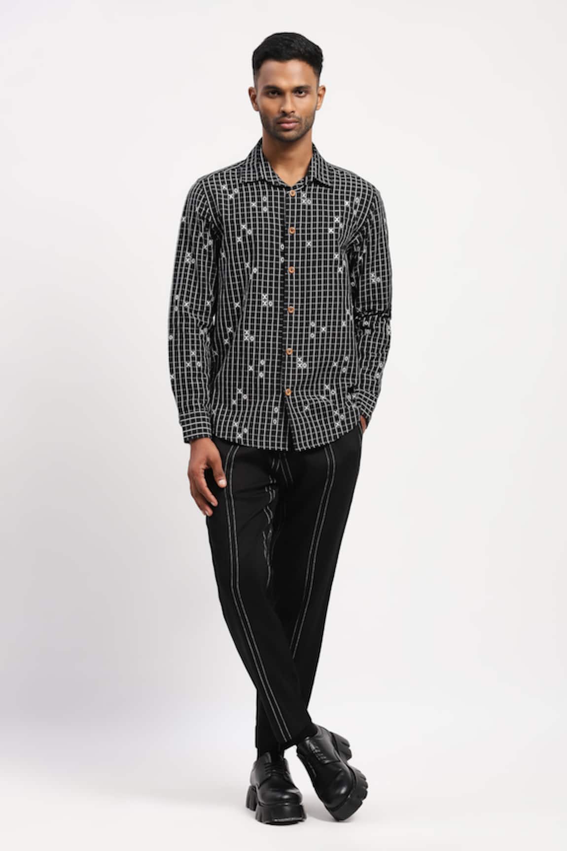 Abraham And Thakore Broken Rows Printed Shirt