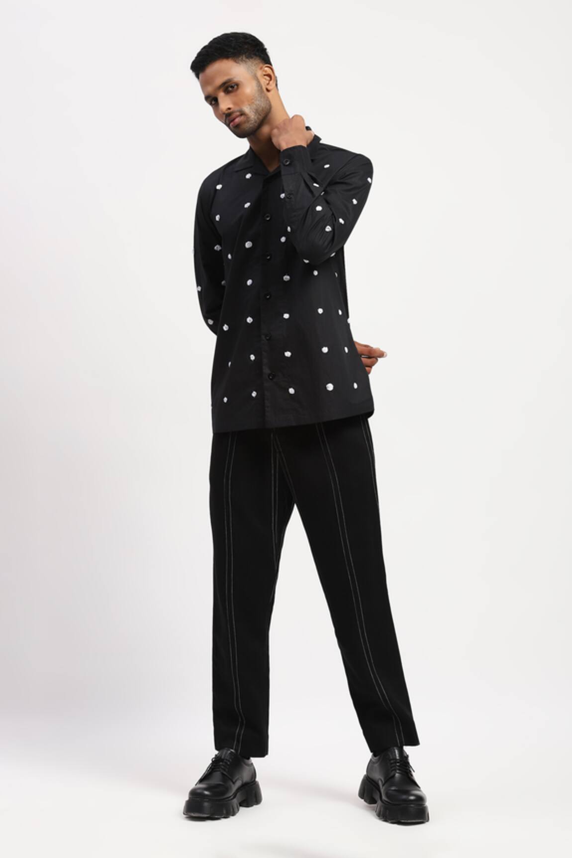 Abraham And Thakore Dot Pattern Embroidered Shirt 