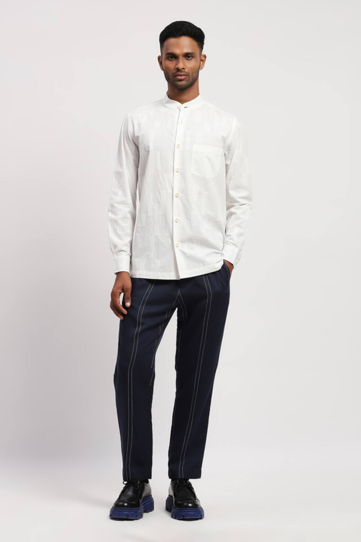 Abraham And Thakore Geometric Crewel Embroidered Shirt 