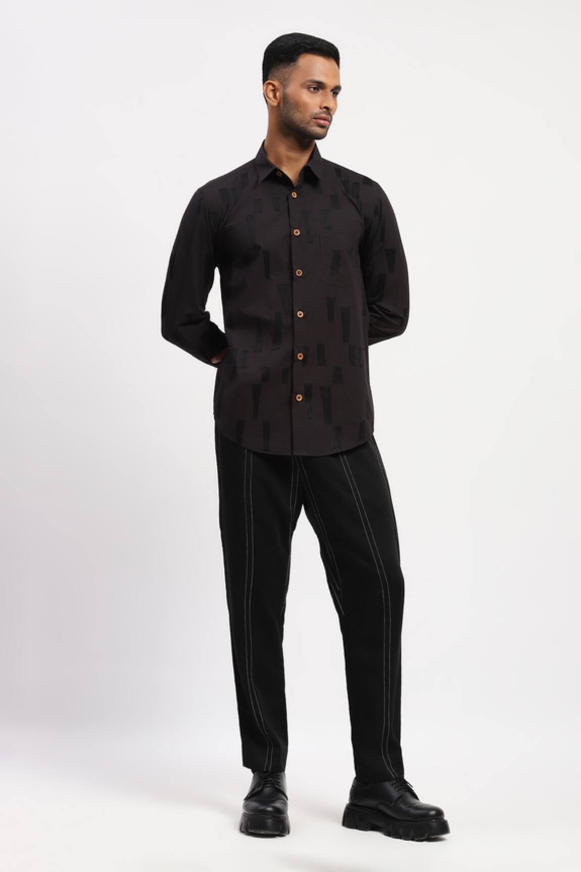 Abraham And Thakore Geometric Embroidered Shirt 